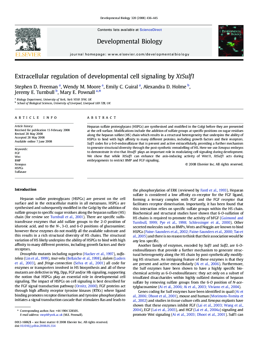 Extracellular regulation of developmental cell signaling by XtSulf1