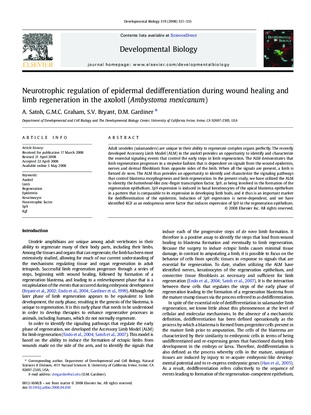 Neurotrophic regulation of epidermal dedifferentiation during wound healing and limb regeneration in the axolotl (Ambystoma mexicanum)