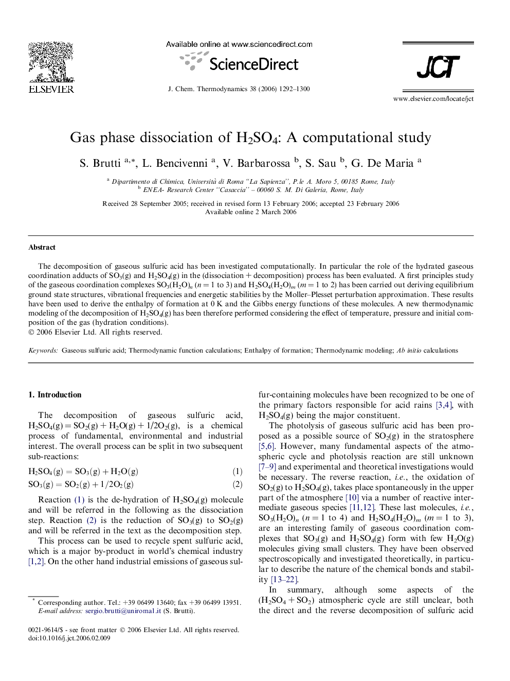 Gas phase dissociation of H2SO4: A computational study