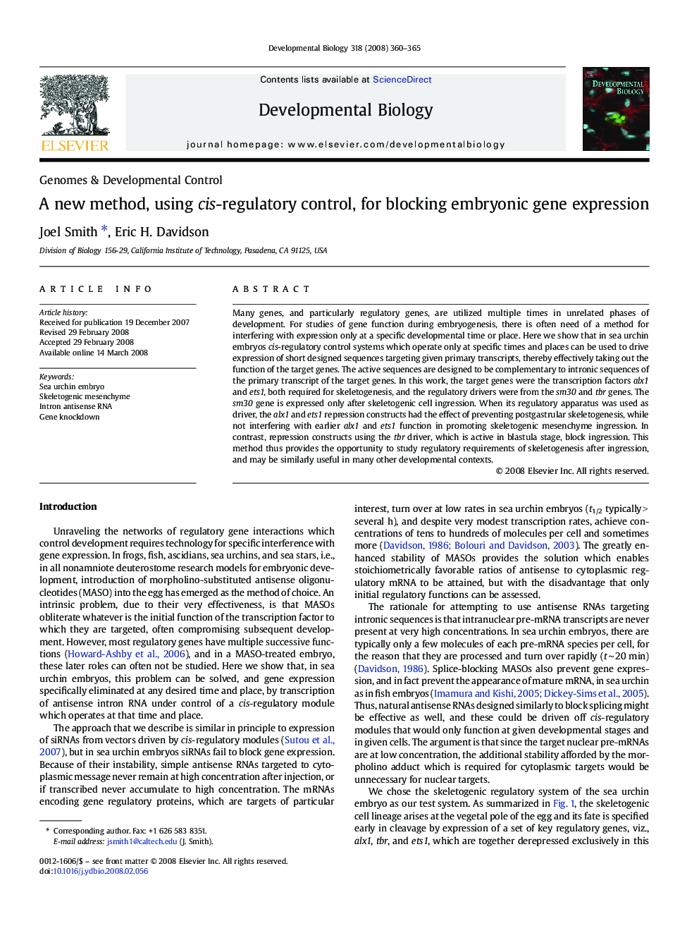 A new method, using cis-regulatory control, for blocking embryonic gene expression