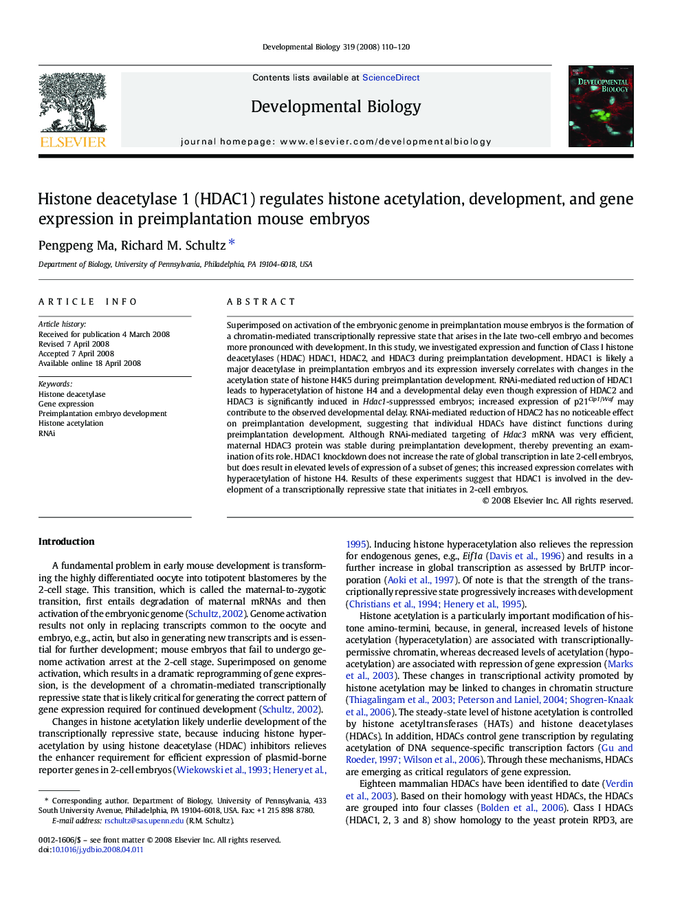 Histone deacetylase 1 (HDAC1) regulates histone acetylation, development, and gene expression in preimplantation mouse embryos