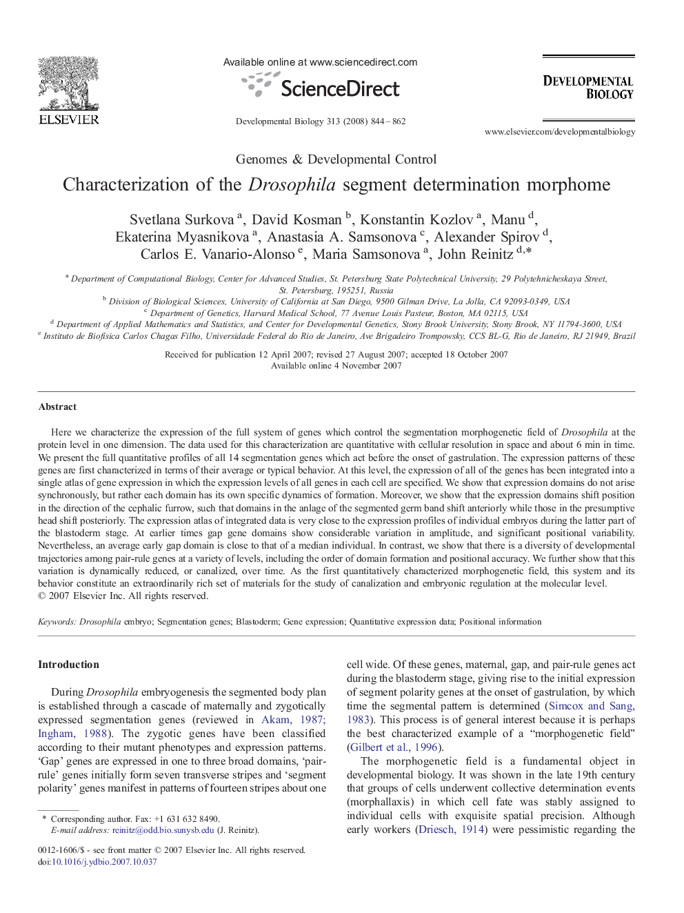 Characterization of the Drosophila segment determination morphome