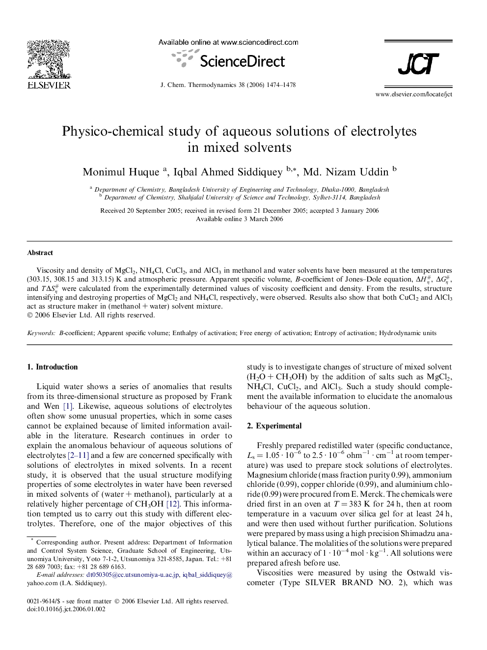 Physico-chemical study of aqueous solutions of electrolytes in mixed solvents