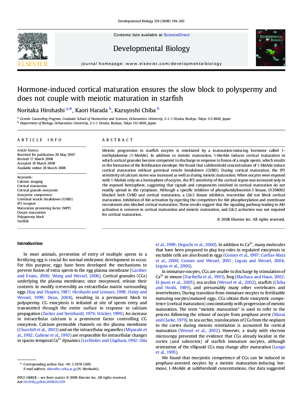 Hormone-induced cortical maturation ensures the slow block to polyspermy and does not couple with meiotic maturation in starfish