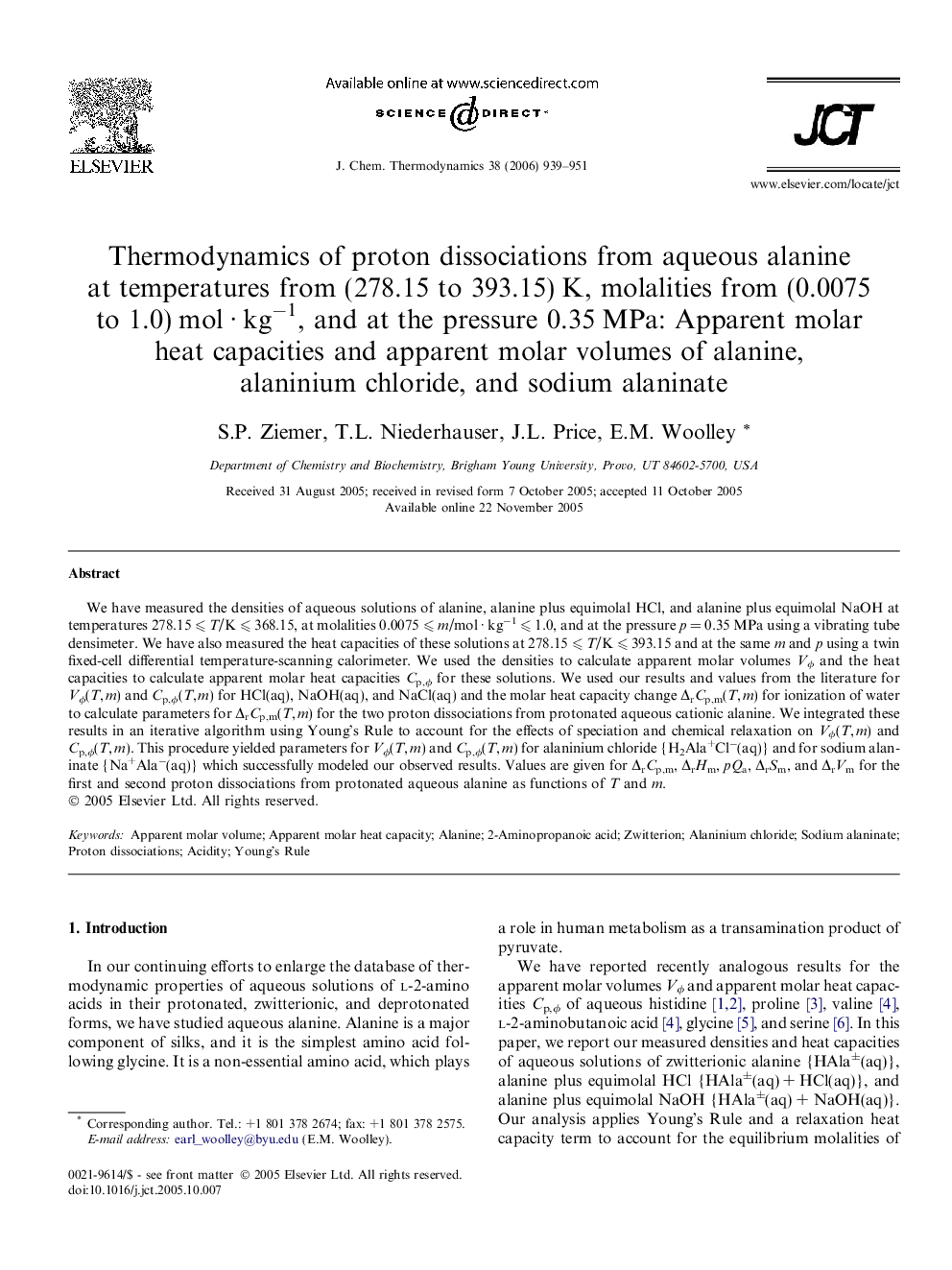 Thermodynamics of proton dissociations from aqueous alanine at temperatures from (278.15 to 393.15) K, molalities from (0.0075 to 1.0) mol · kg−1, and at the pressure 0.35 MPa: Apparent molar heat capacities and apparent molar volumes of alanine, alaniniu