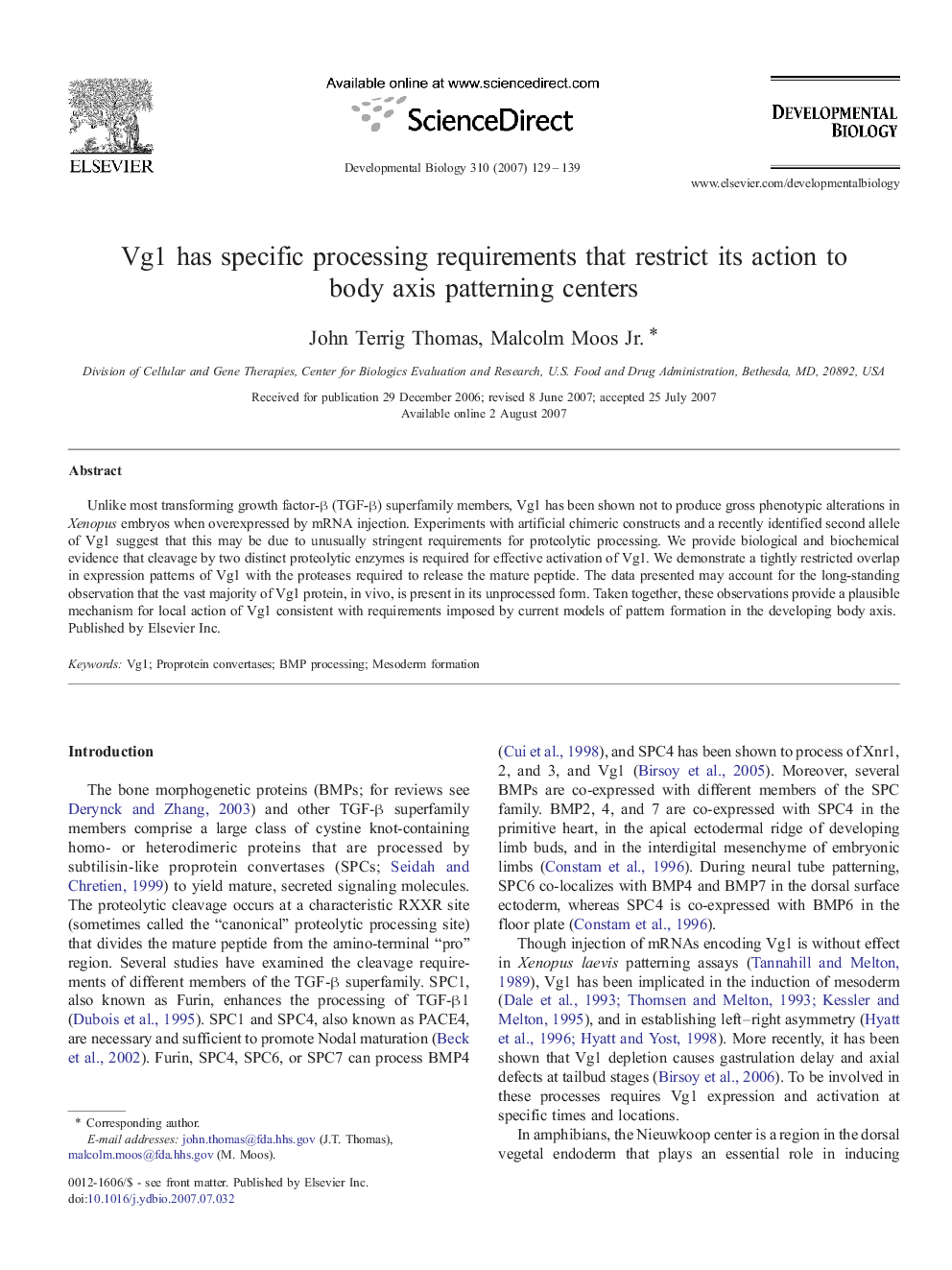 Vg1 has specific processing requirements that restrict its action to body axis patterning centers