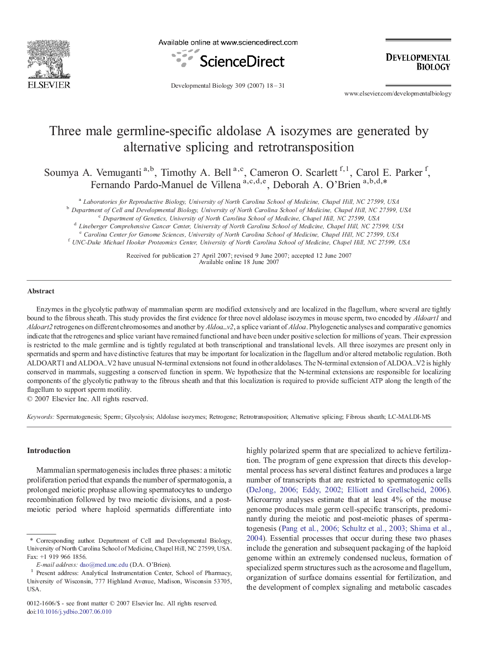 Three male germline-specific aldolase A isozymes are generated by alternative splicing and retrotransposition