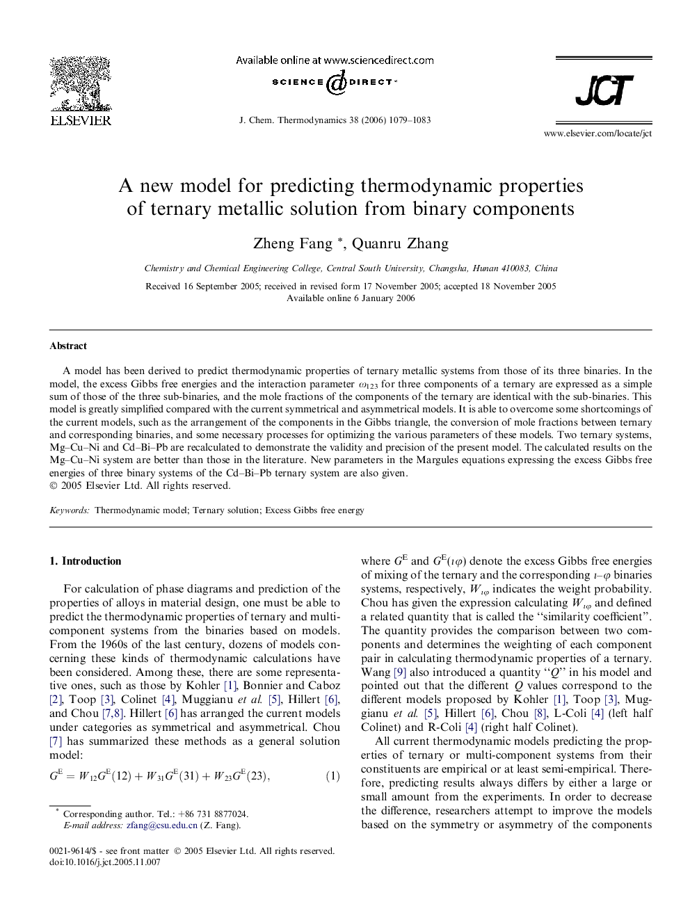 A new model for predicting thermodynamic properties of ternary metallic solution from binary components