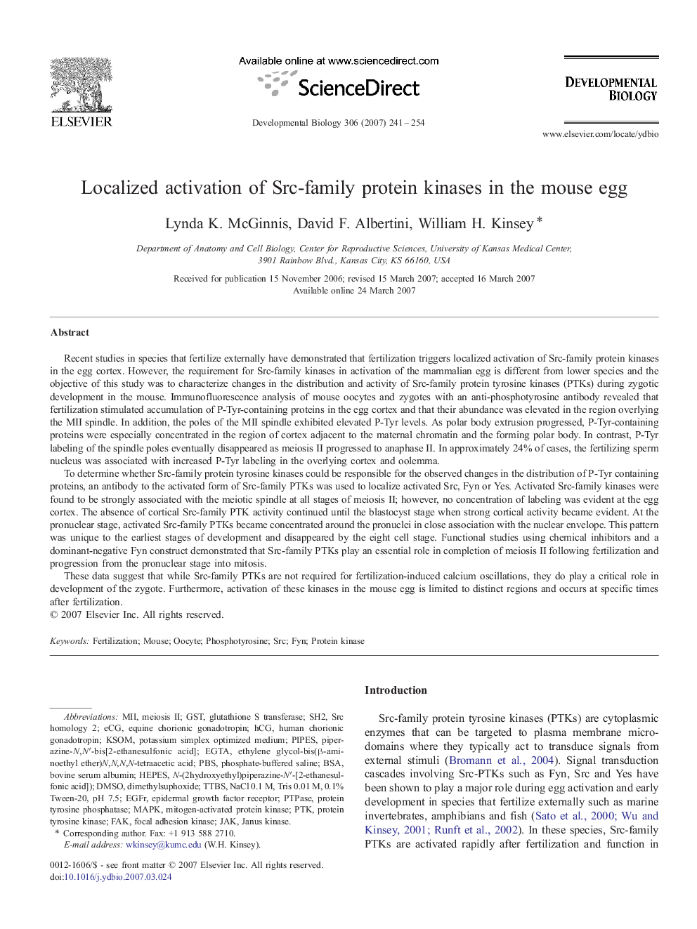 Localized activation of Src-family protein kinases in the mouse egg