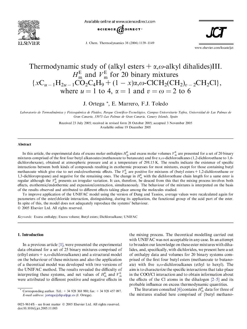 Thermodynamic study of (alkyl esters + α,ω  -alkyl dihalides) III. HmEandVmE for 20 binary mixtures {xCu − 1H2u − 1CO2C4H9 + (1 − x)α,ω-ClCH2(CH2)v − 2CH2Cl}, where u = 1 to 4, α = 1 and v = ω = 2 to 6