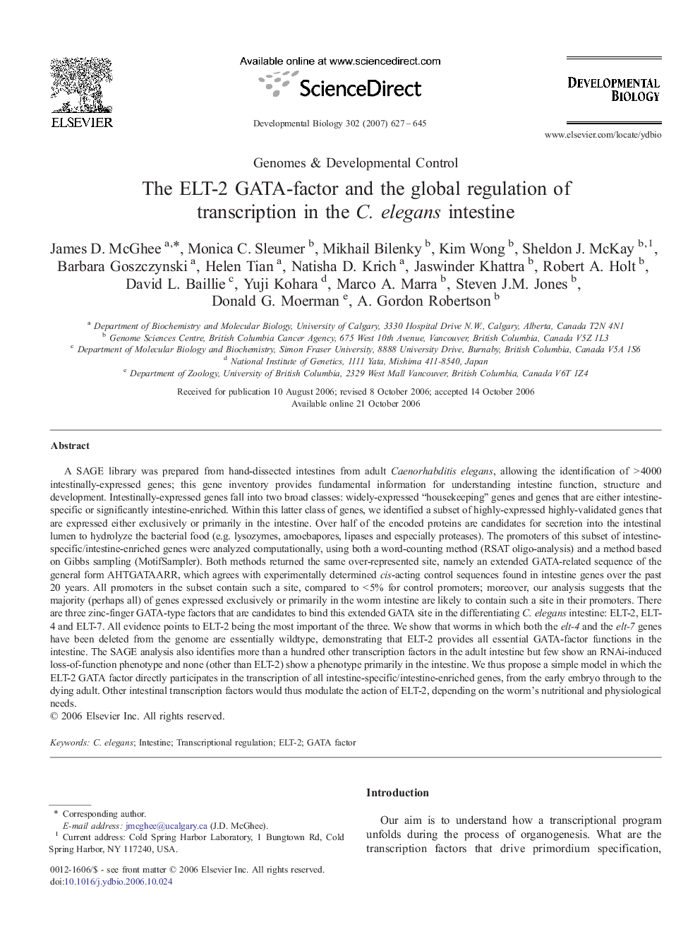 The ELT-2 GATA-factor and the global regulation of transcription in the C. elegans intestine