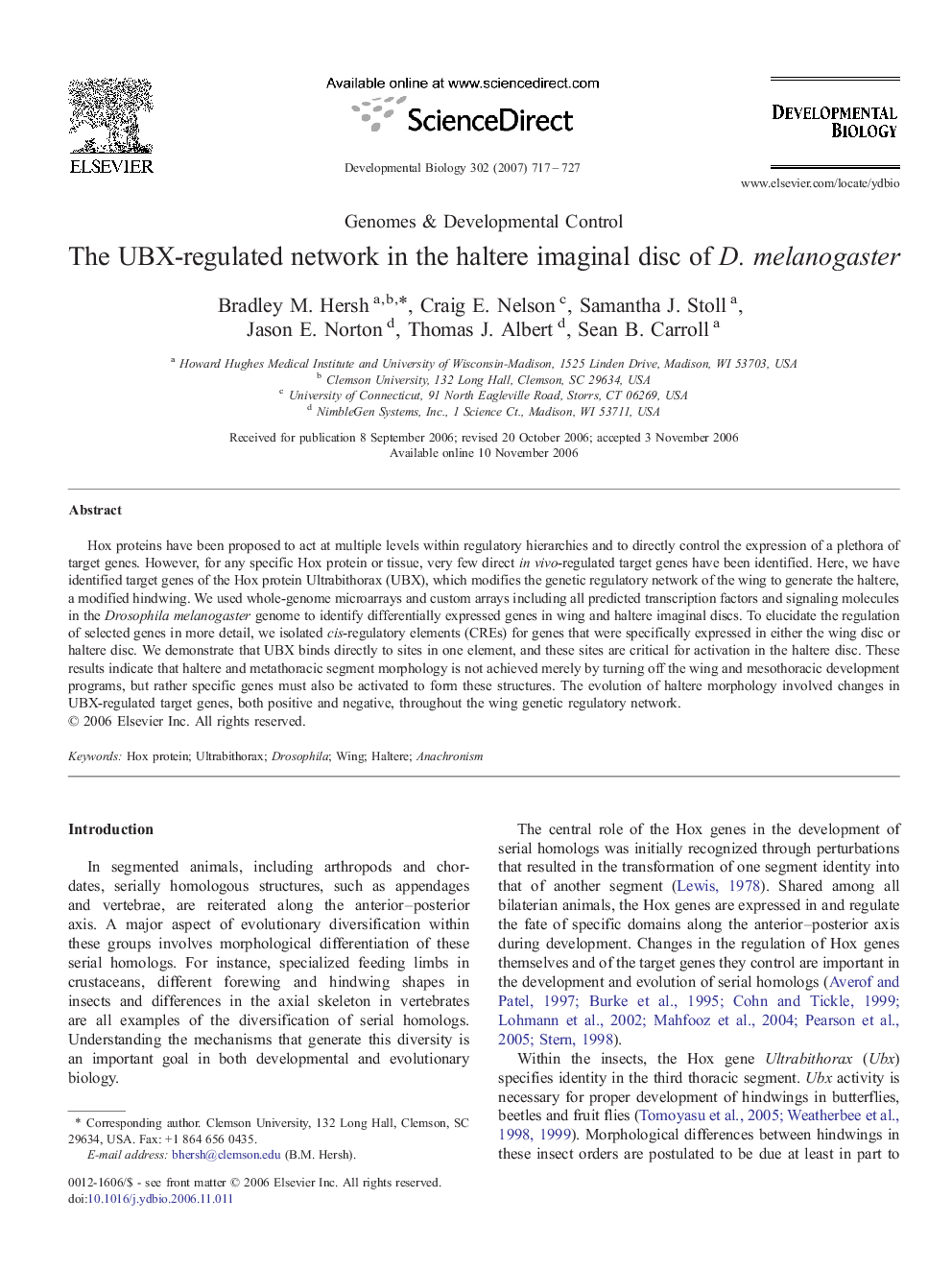 The UBX-regulated network in the haltere imaginal disc of D. melanogaster