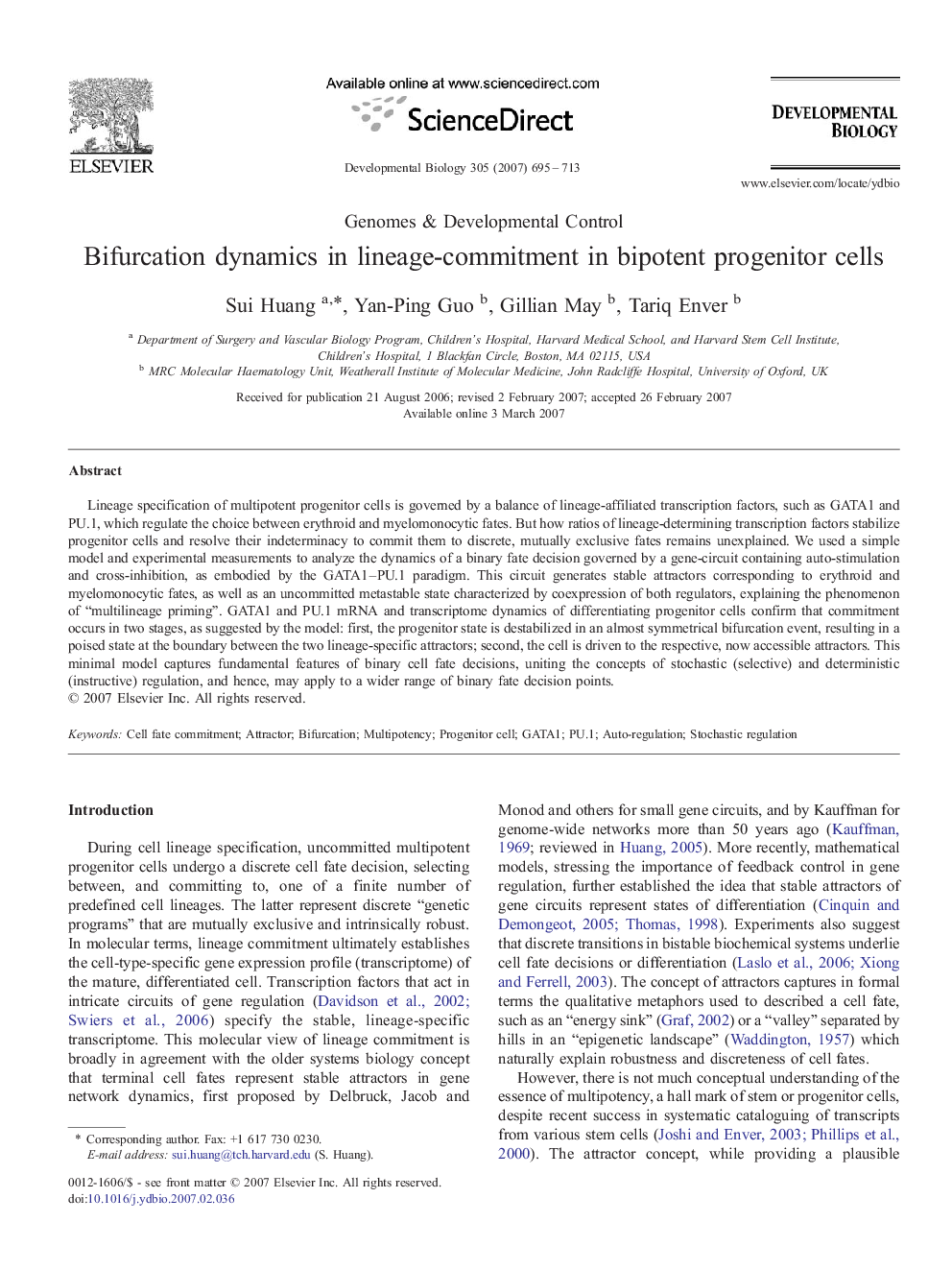 Bifurcation dynamics in lineage-commitment in bipotent progenitor cells