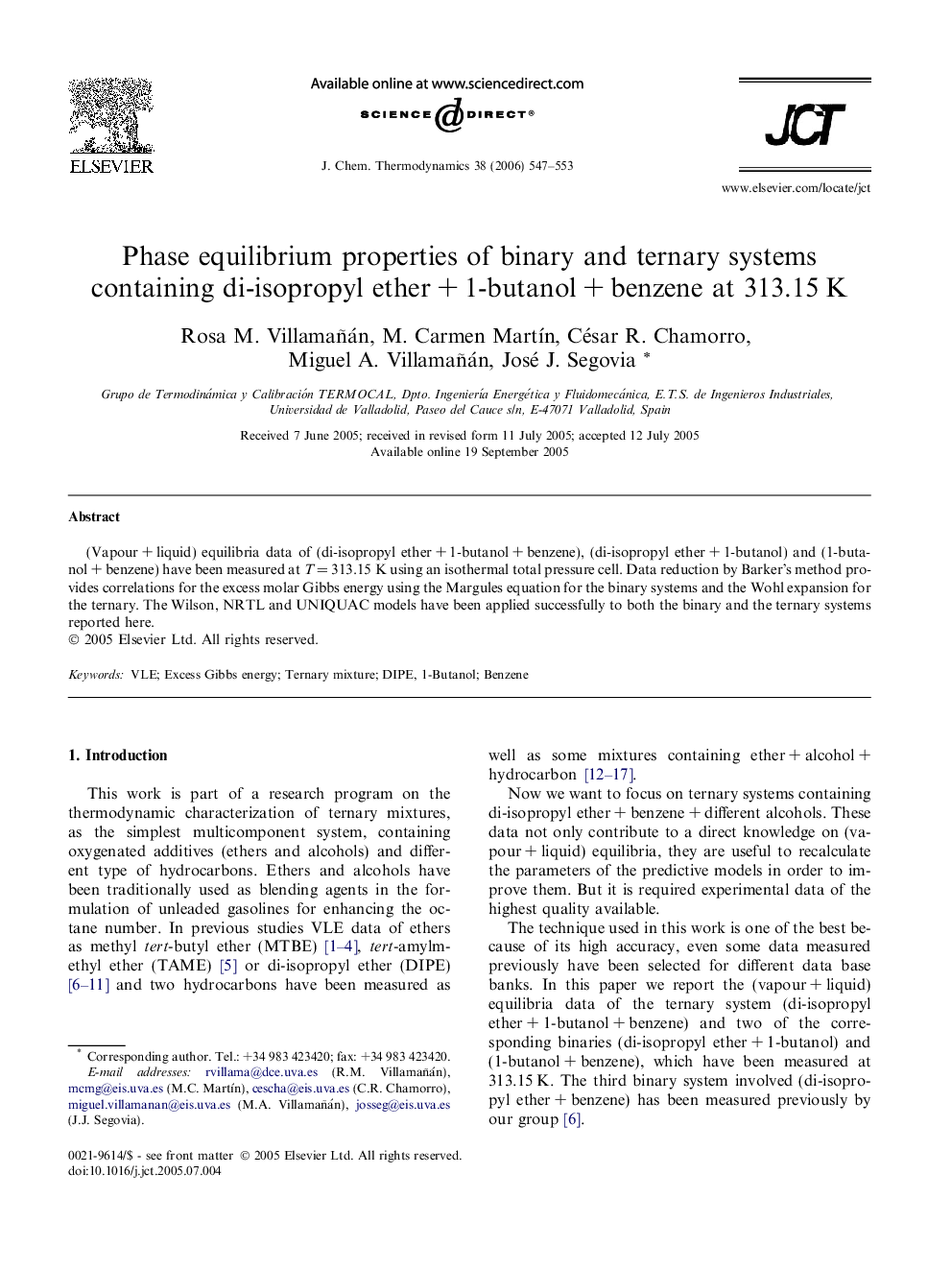 Phase equilibrium properties of binary and ternary systems containing di-isopropyl ether + 1-butanol + benzene at 313.15 K