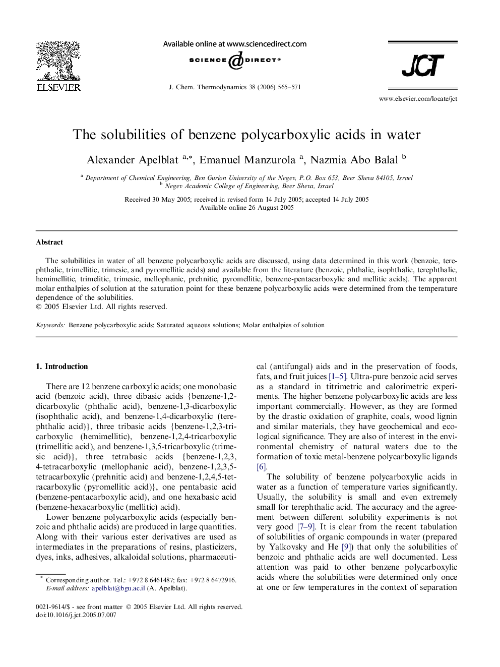 The solubilities of benzene polycarboxylic acids in water