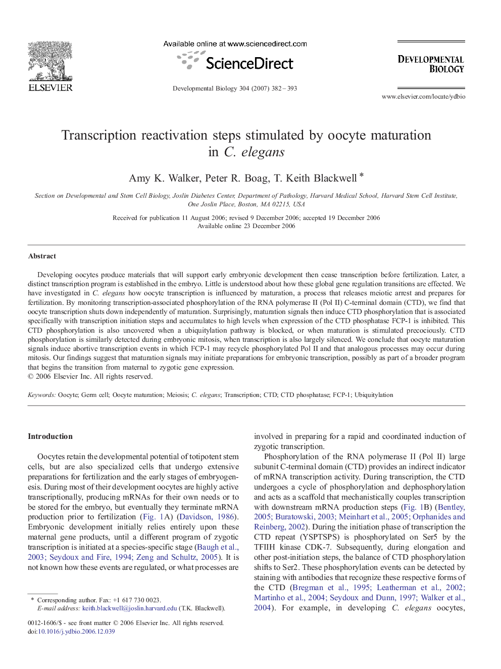 Transcription reactivation steps stimulated by oocyte maturation in C. elegans