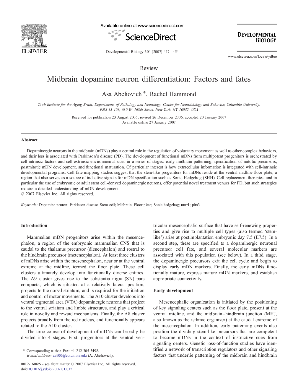 عکس صفحه اول مقاله: Midbrain dopamine neuron differentiation: Factors and fates Midbrain dopamine neuron differentiation: Factors and fates