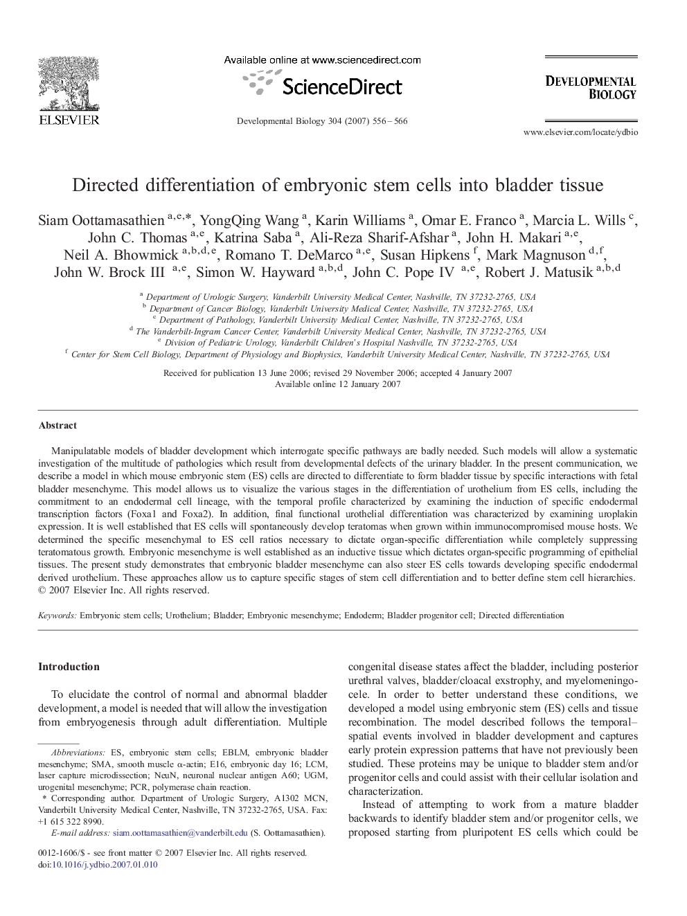 Directed differentiation of embryonic stem cells into bladder tissue