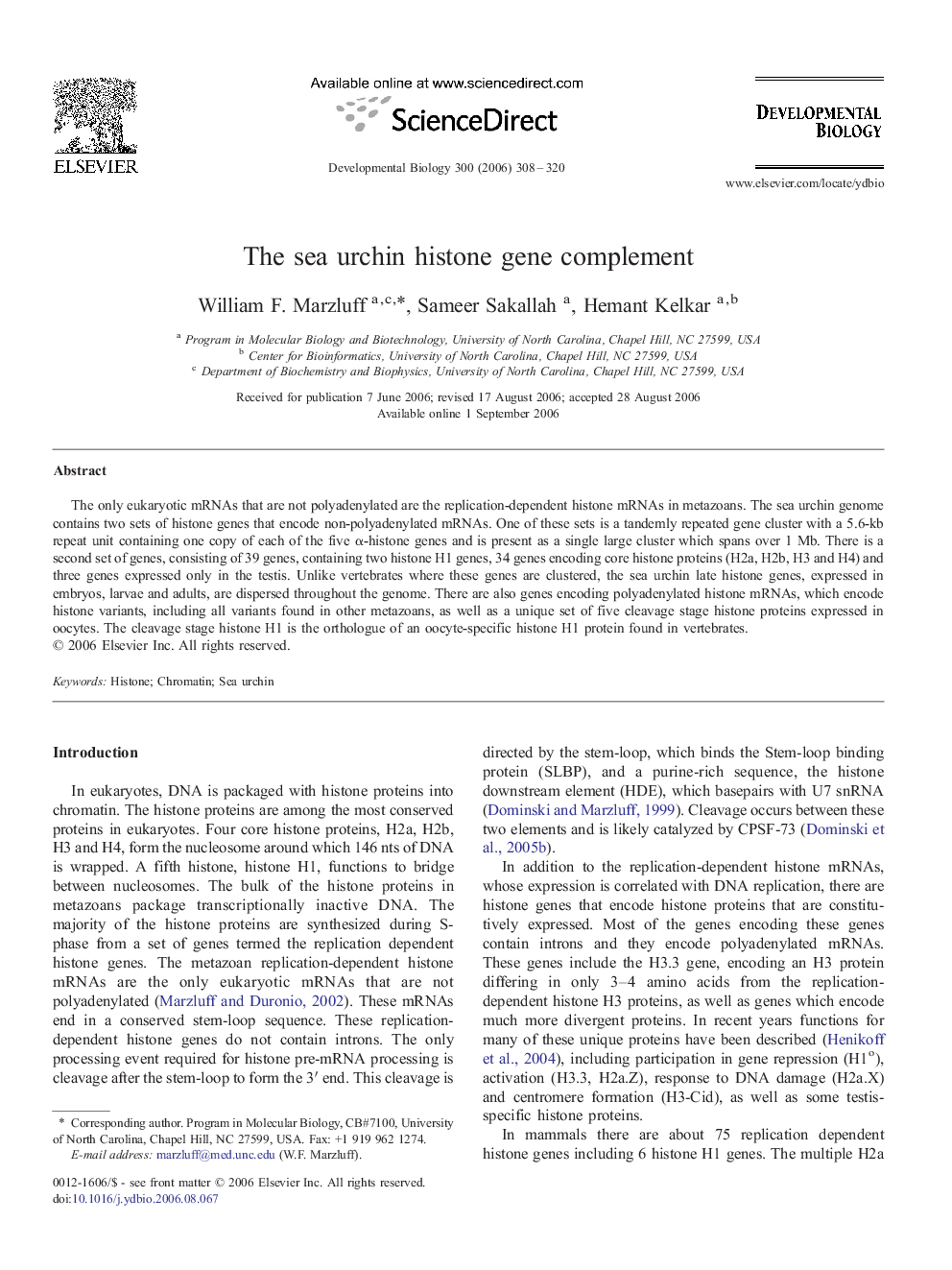 The sea urchin histone gene complement