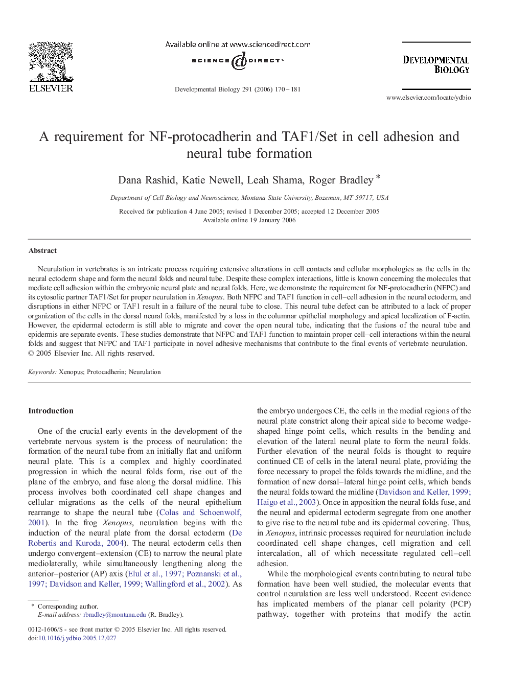 A requirement for NF-protocadherin and TAF1/Set in cell adhesion and neural tube formation