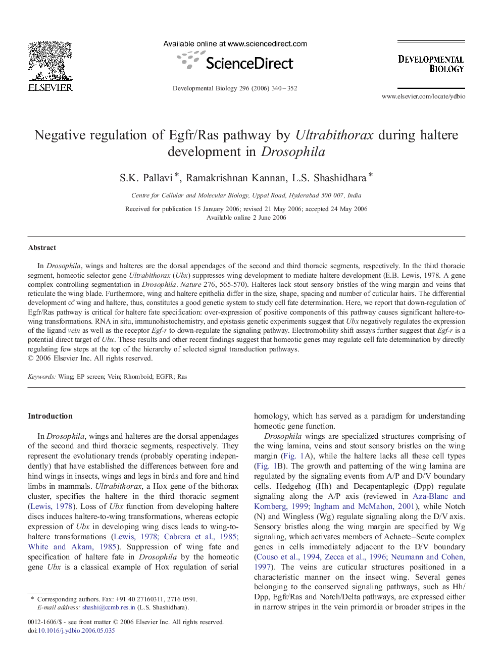 Negative regulation of Egfr/Ras pathway by Ultrabithorax during haltere development in Drosophila