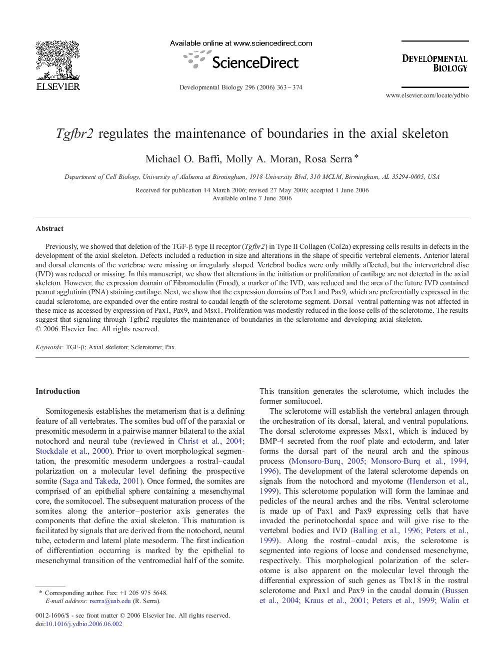 Tgfbr2 regulates the maintenance of boundaries in the axial skeleton