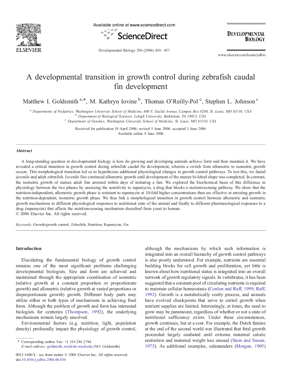 A developmental transition in growth control during zebrafish caudal fin development