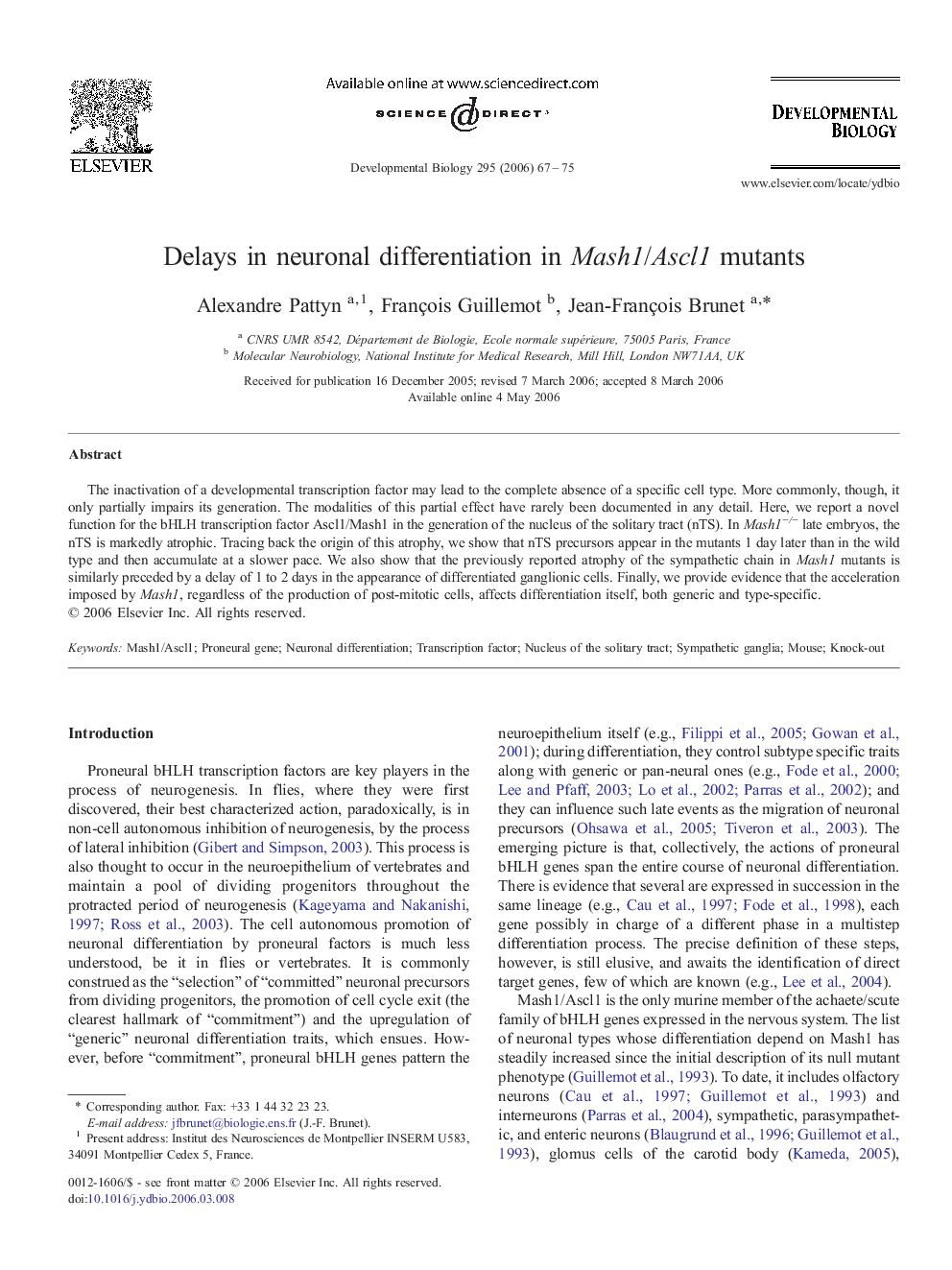 Delays in neuronal differentiation in Mash1/Ascl1 mutants