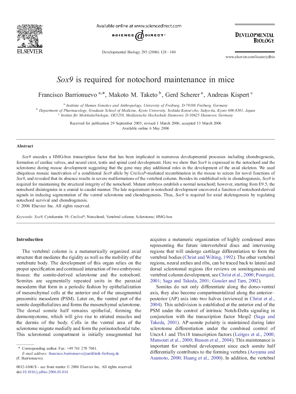 Sox9 is required for notochord maintenance in mice