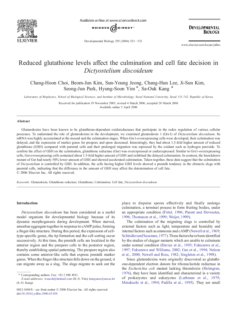 Reduced glutathione levels affect the culmination and cell fate decision in Dictyostelium discoideum