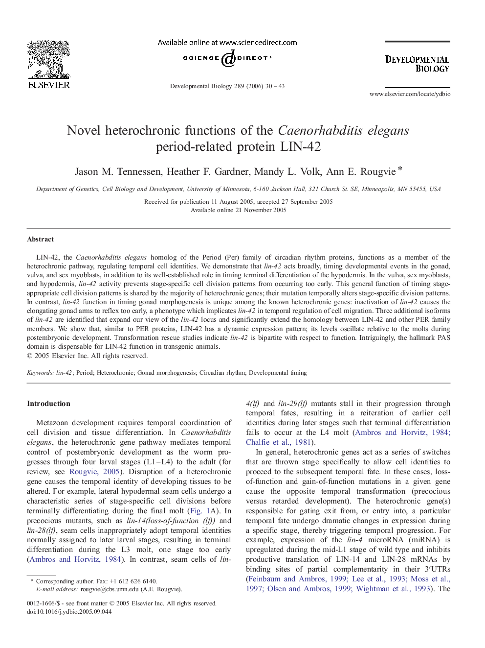 Novel heterochronic functions of the Caenorhabditis elegans period-related protein LIN-42