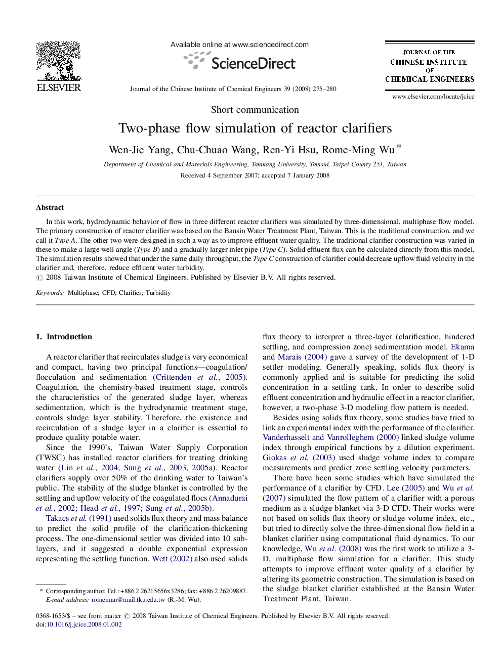 Two-phase flow simulation of reactor clarifiers