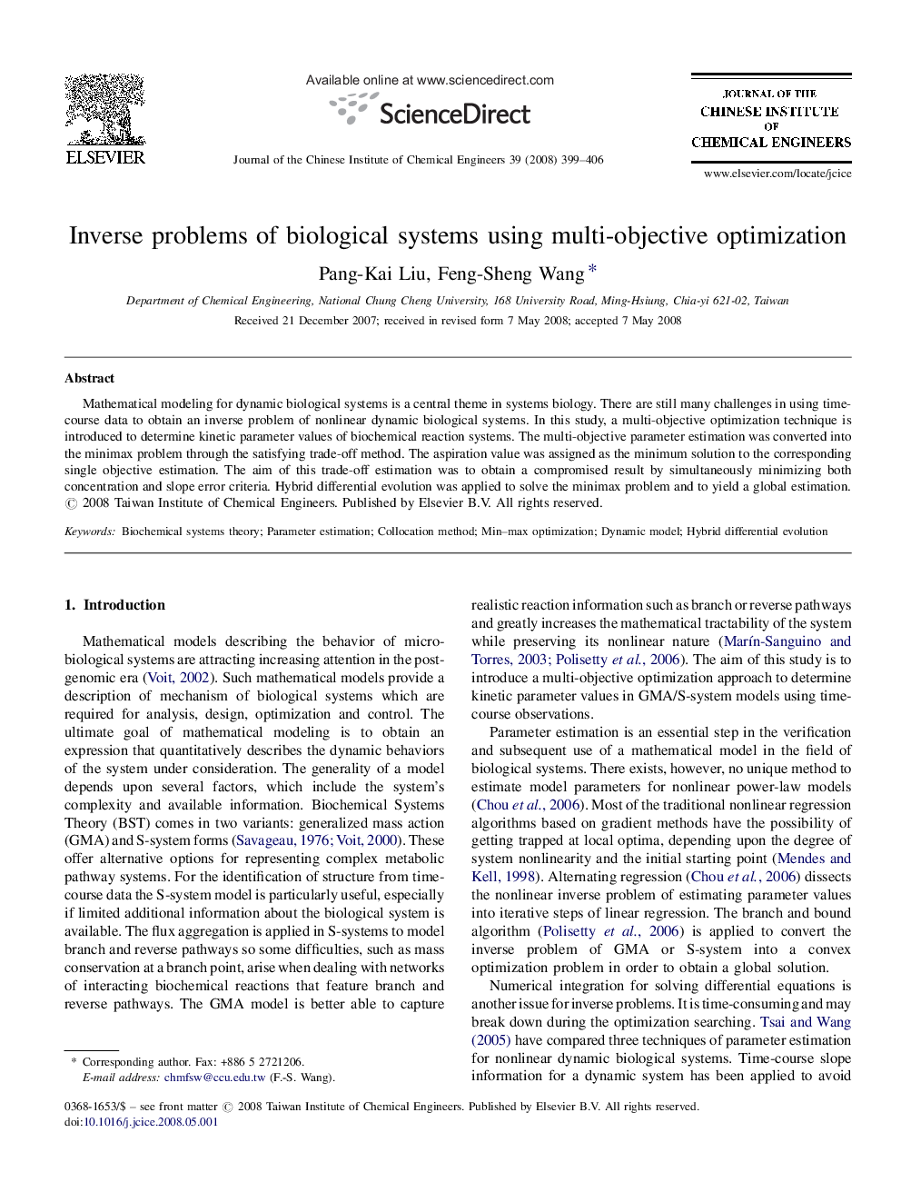 Inverse problems of biological systems using multi-objective optimization