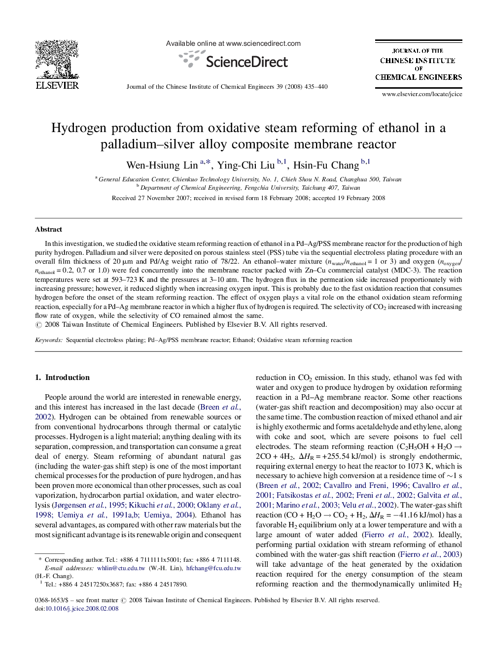 Hydrogen production from oxidative steam reforming of ethanol in a palladium–silver alloy composite membrane reactor