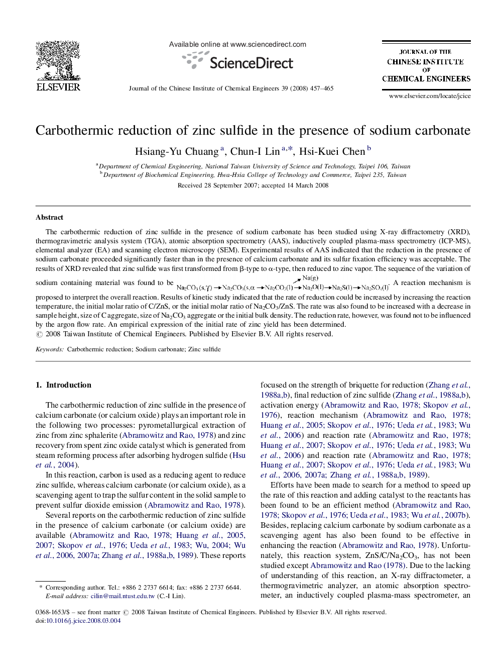 Carbothermic reduction of zinc sulfide in the presence of sodium carbonate