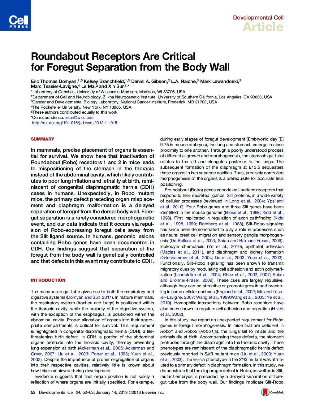 Roundabout Receptors Are Critical for Foregut Separation from the Body Wall