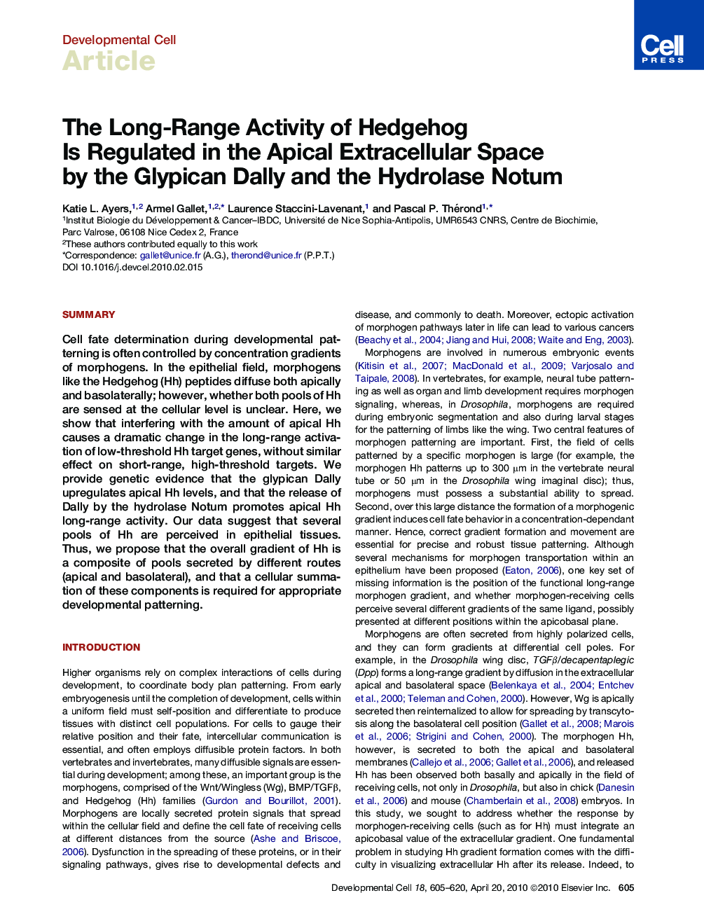 The Long-Range Activity of Hedgehog Is Regulated in the Apical Extracellular Space by the Glypican Dally and the Hydrolase Notum