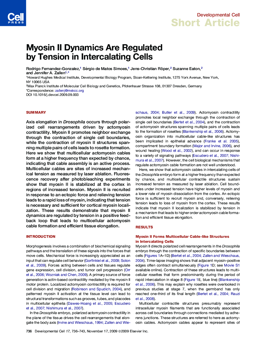 Myosin II Dynamics Are Regulated by Tension in Intercalating Cells