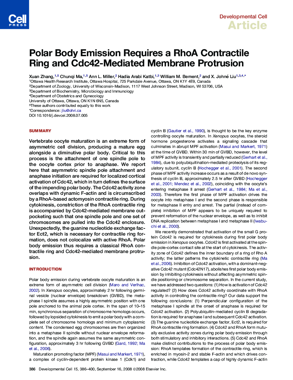 Polar Body Emission Requires a RhoA Contractile Ring and Cdc42-Mediated Membrane Protrusion