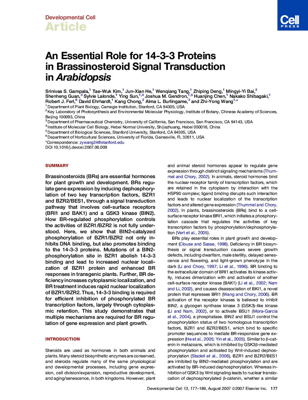 An Essential Role for 14-3-3 Proteins in Brassinosteroid Signal Transduction in Arabidopsis