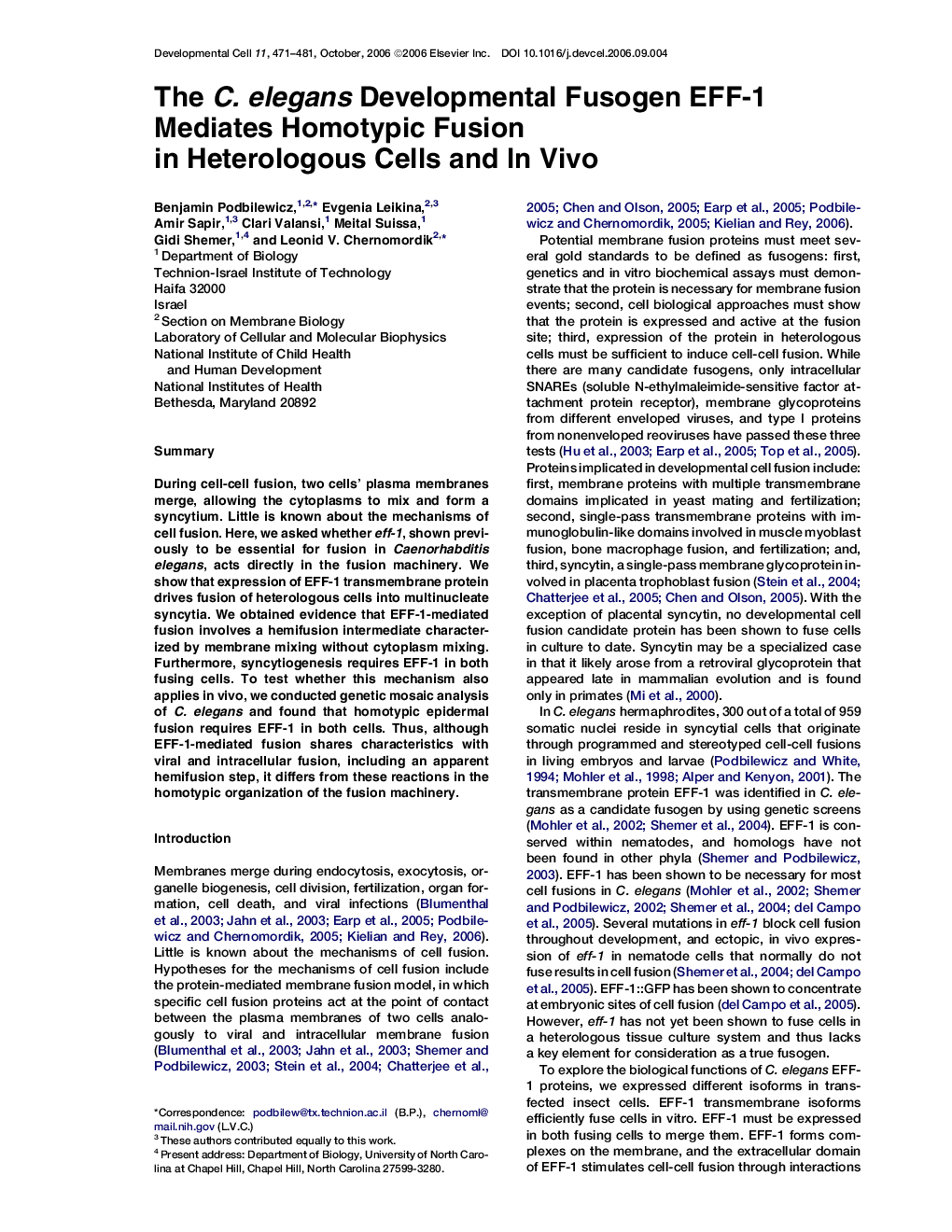 The C. elegans Developmental Fusogen EFF-1 Mediates Homotypic Fusion in Heterologous Cells and In Vivo