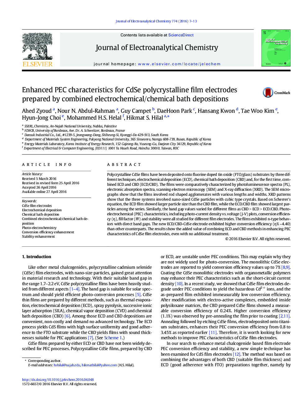 Enhanced PEC characteristics for CdSe polycrystalline film electrodes prepared by combined electrochemical/chemical bath depositions