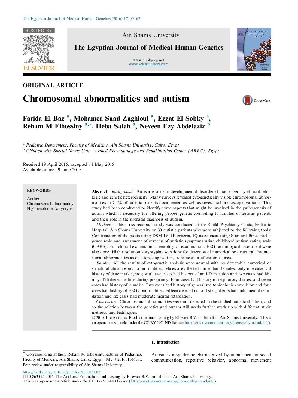 Chromosomal abnormalities and autism 