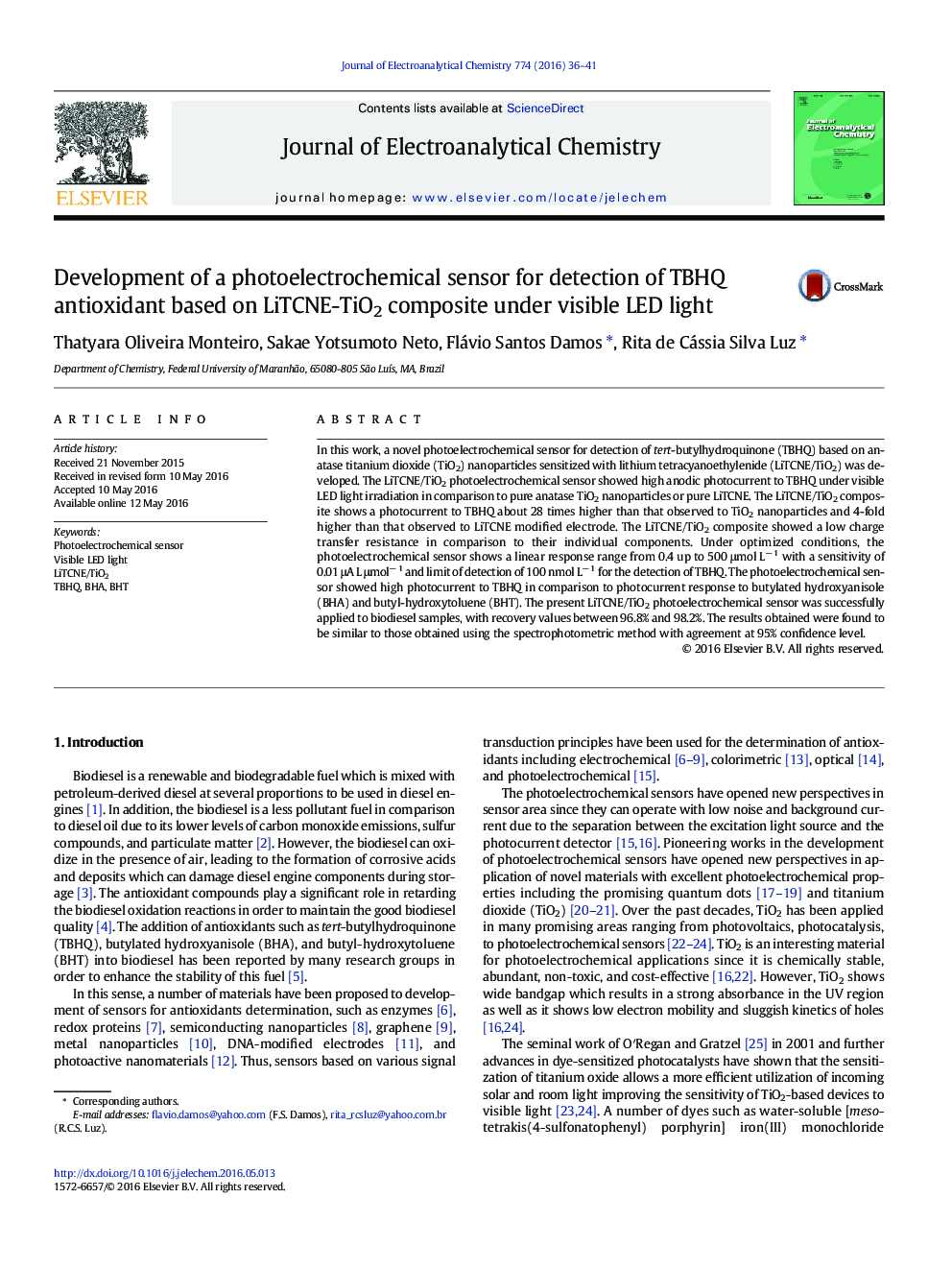 Development of a photoelectrochemical sensor for detection of TBHQ antioxidant based on LiTCNE-TiO2 composite under visible LED light