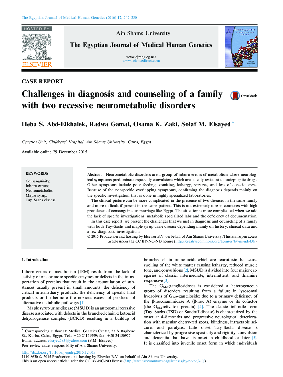 چالش های تشخیص و مشاوره خانواده با دو اختلال متابولیک عصبی مغزی