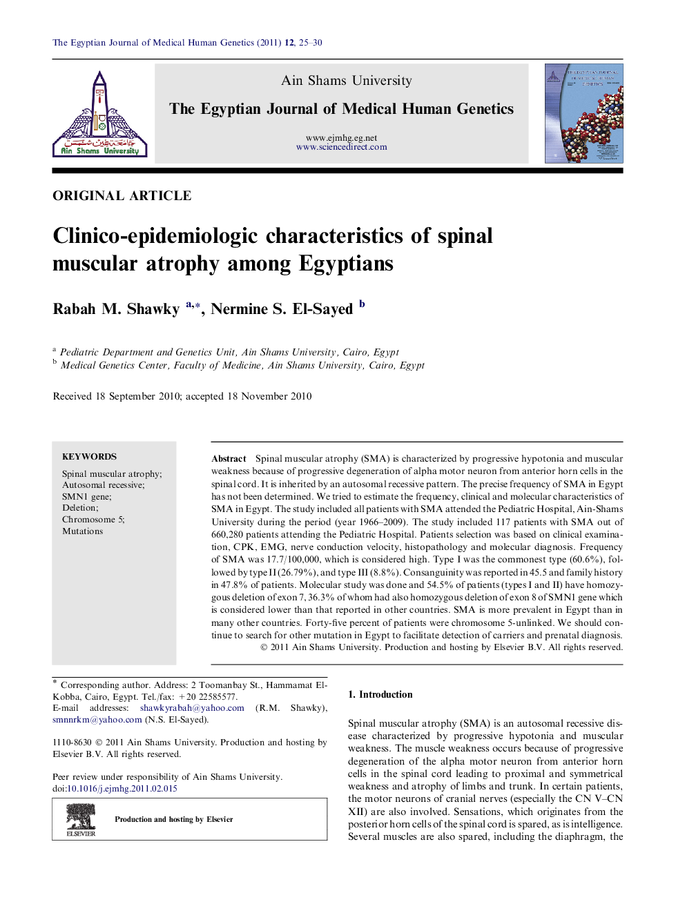 Clinico-epidemiologic characteristics of spinal muscular atrophy among Egyptians