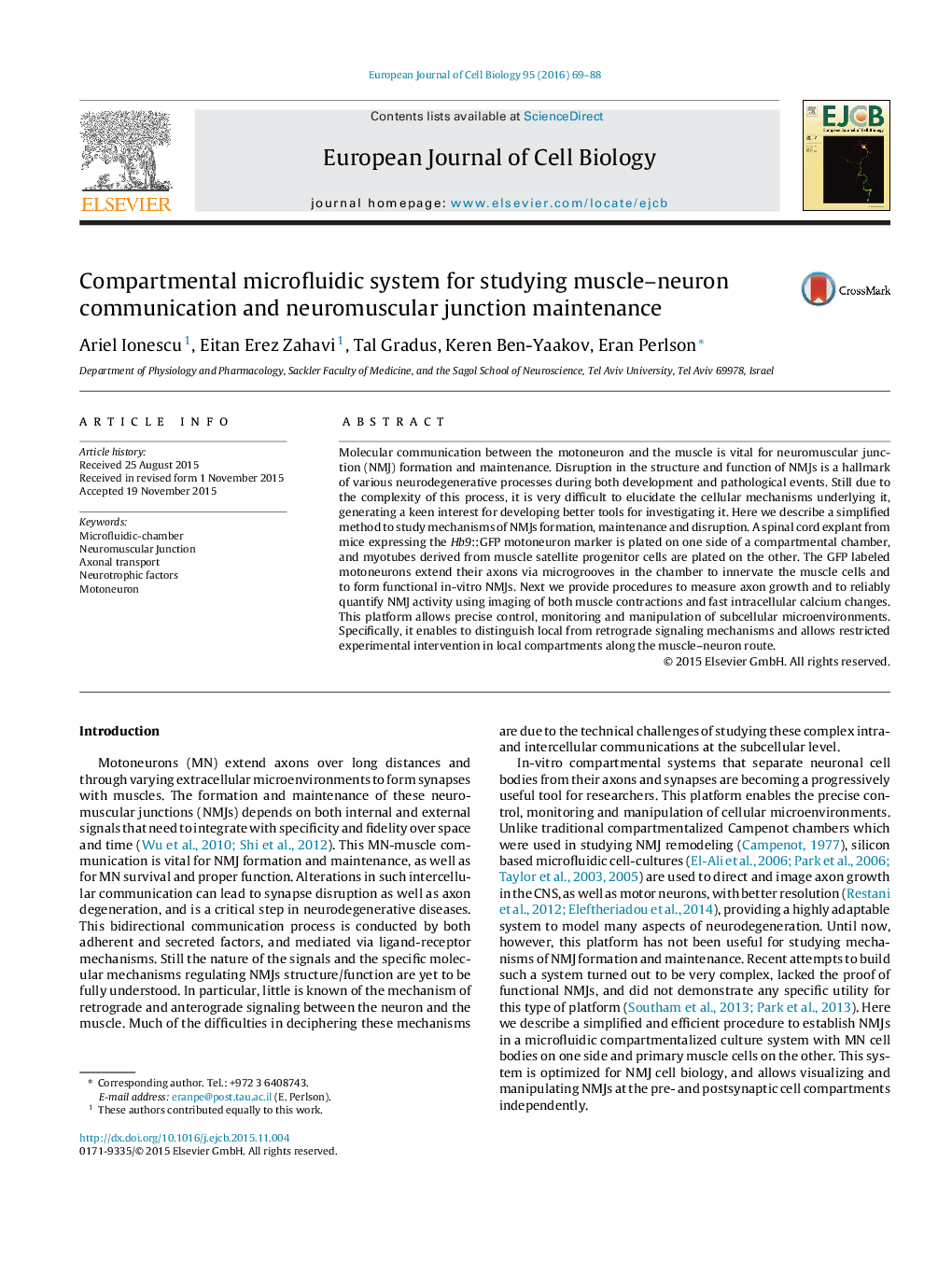 Compartmental microfluidic system for studying muscle-neuron communication and neuromuscular junction maintenance