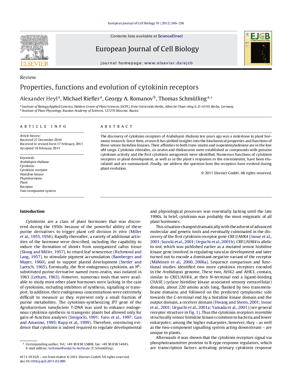 Properties, functions and evolution of cytokinin receptors