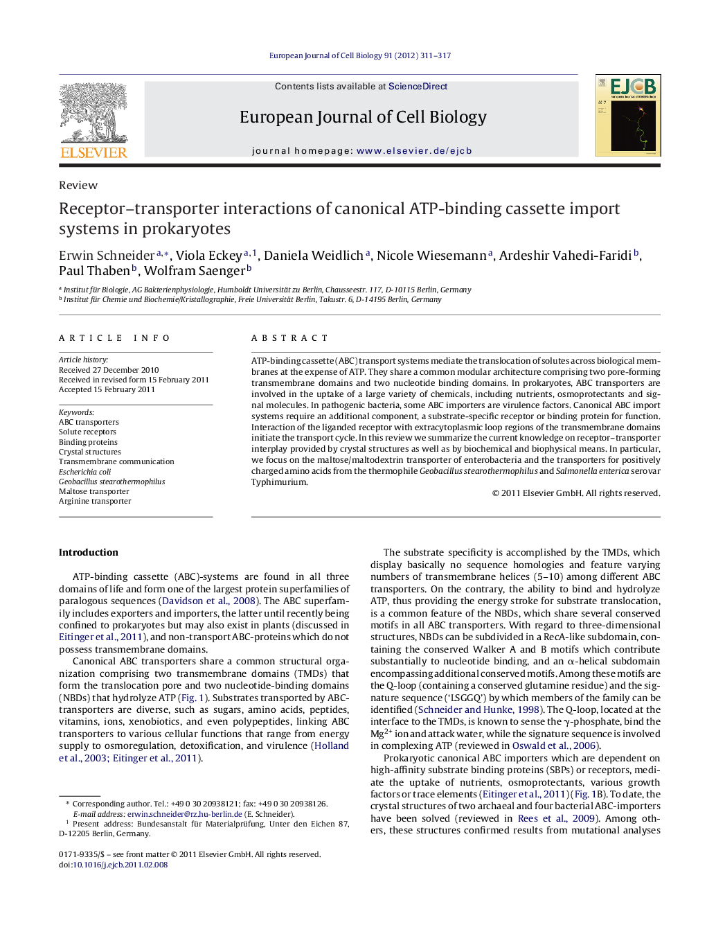 Receptor–transporter interactions of canonical ATP-binding cassette import systems in prokaryotes