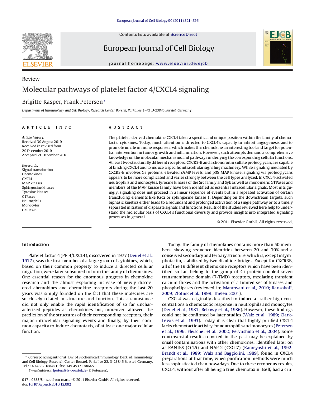 Molecular pathways of platelet factor 4/CXCL4 signaling